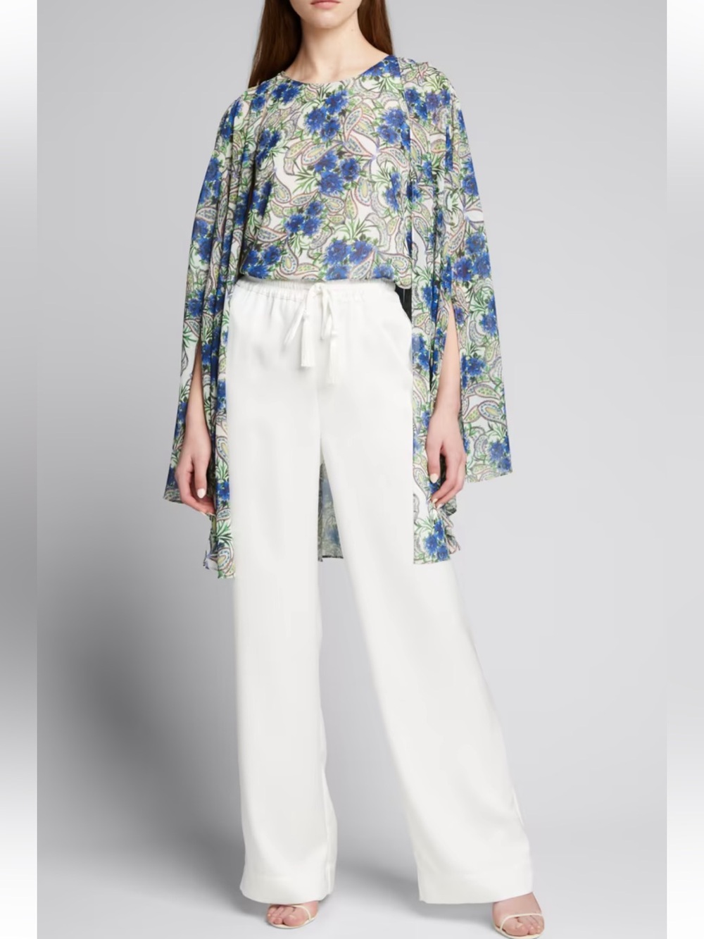 Badgley Mischka NWT $295 Floral Georgette Layered Cape Shirt Sz Medium Kimono